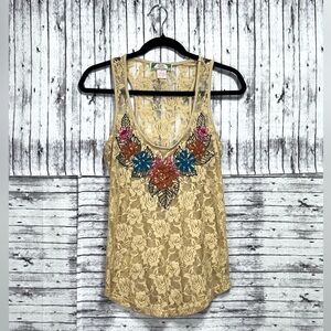 Flying Tomato Embroidered Lace Tank Top